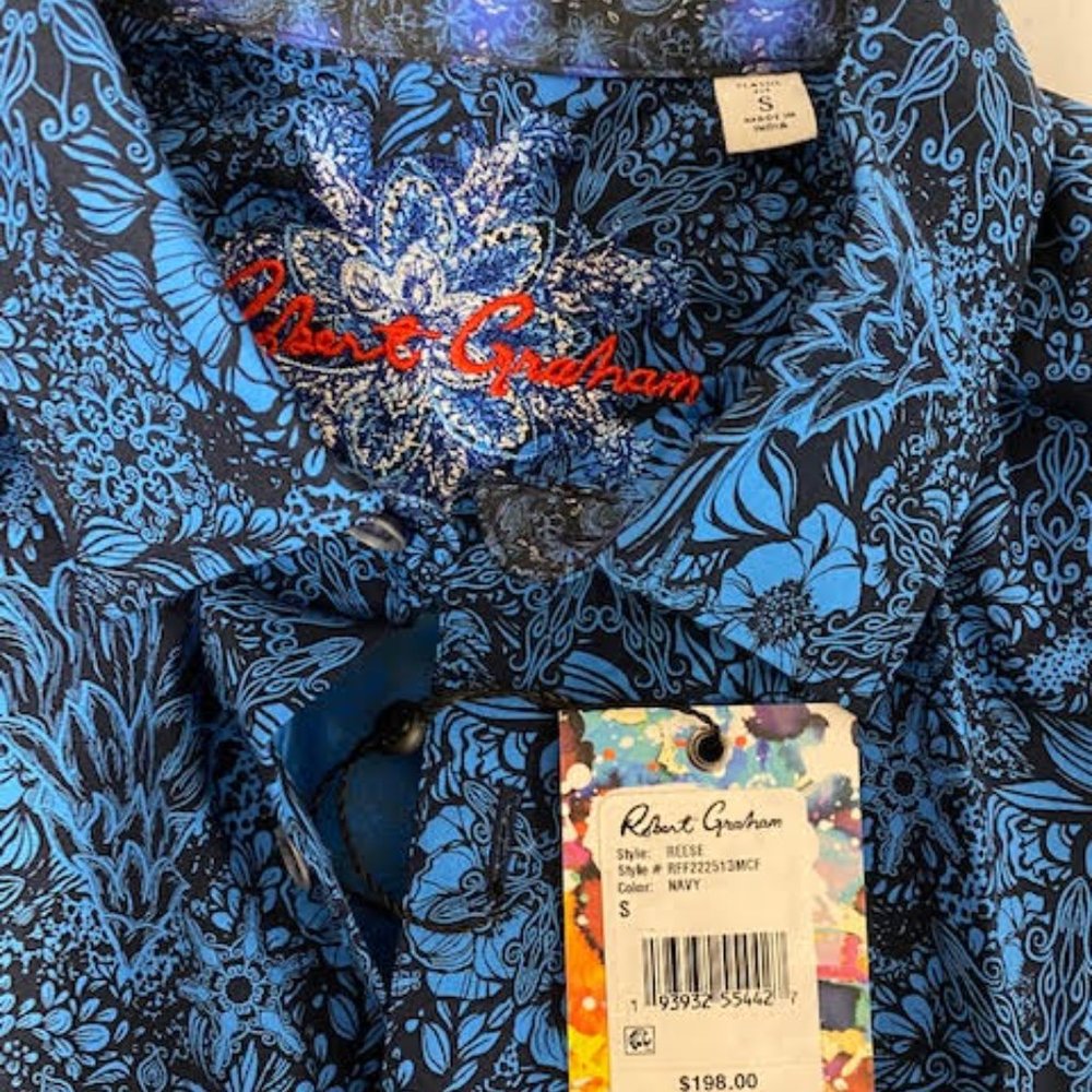 $198 Robert Graham REESE Navy Classic Fit Medium - RFF222513MCF